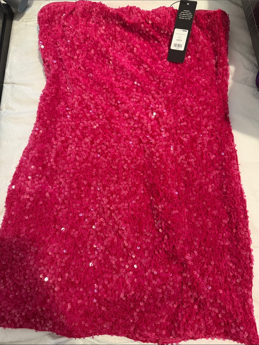 Fashion Nova Strapless Sequin Mini Dress in Hot Pink